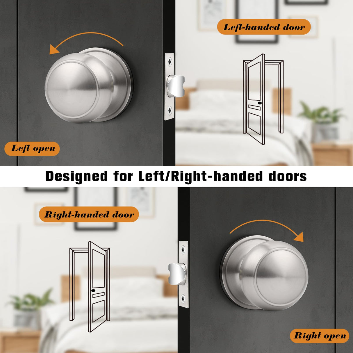 Probrico Passage Door Knobs Brushed Nickel Interior Keyless Round Door Knobs Hall/Closet Handles, 6 Pack