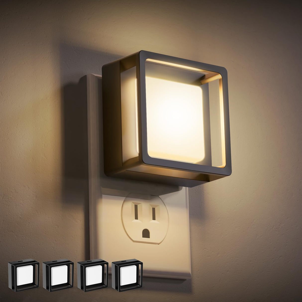 LED Night Light, DORESshop Night Lights Plug Into Wall [4 Pack] with Dusk-to-Dawn Sensor, Dimmable Nightlights, Adjustable Brightness for Bathroom, Hallway, Bedroom,Kids Room,Stairway,Soft White 3000K