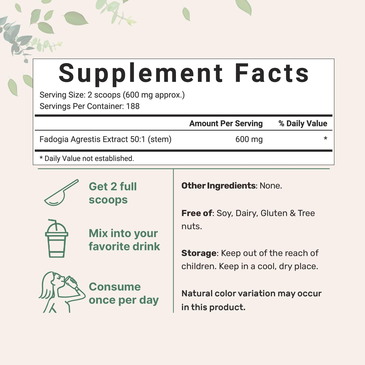 Fadogia Agrestis 600mg Per Serving, 50:1 Extract Powder, 4 Ounce, Highly Purified and Bioavailable, USA Third Party Tested, Maximum Strength, No Filler, No Additives, Non-GMO & No Gluten