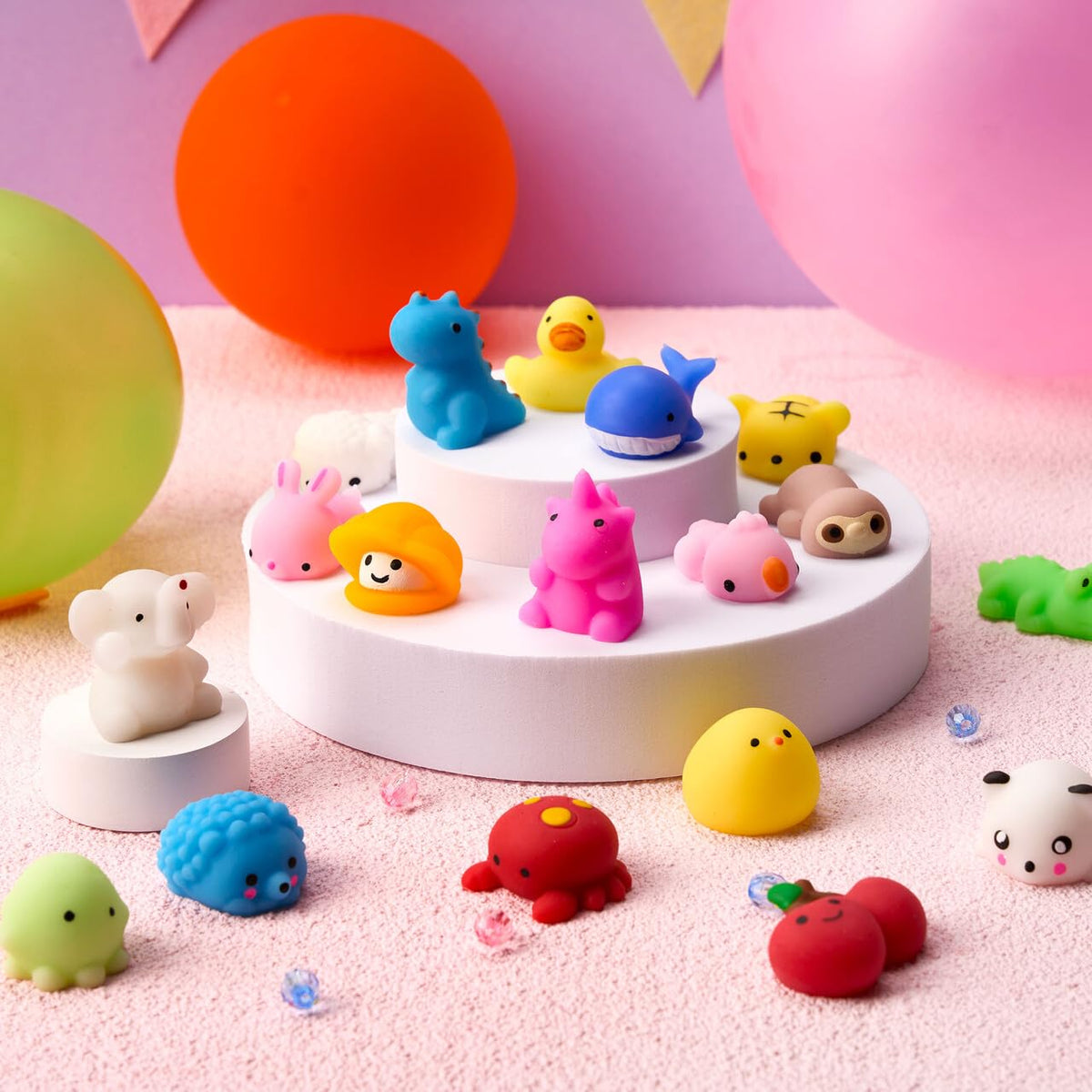 JOYIN Mochi Squishy Toy Set, 50 Pack Mini Squishy Mochi, Party Favors for Kids, Kawaii Stress Relief Toys, Basket Stuffers, Goodie Bags Fillers, Birthday Gifts, Classroom Prizes, Halloween