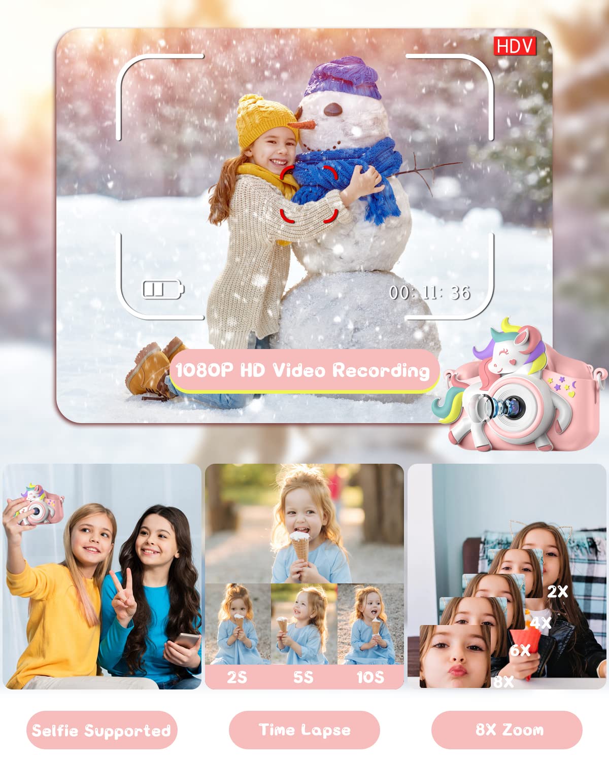 Kids Camera for 3-8 Years Old Toddlers Childrens Boys Girls Selfie Camera 20 MP HD 1080P IPS Screen Dual Digital Toy Camera for Kids Christmas Birthday Gifts with 32Gb Card
