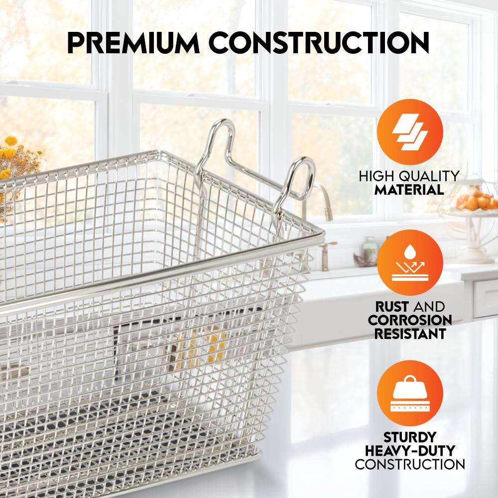 Cuisine Ready Deep Fryer Basket | 2-Pack | Commercial Fry Basket with Handle | 13.25" x 6.5" x 5.9" | Heavy Duty Restaurant Quality