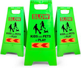 XPCARE 24 Inches Kids Playing Sign for Street, 3PACK Green Children at Play Safety Sign with Reflective Tapes,Caution Slow Down for Street,Kids and Pets at Play Warning Signs