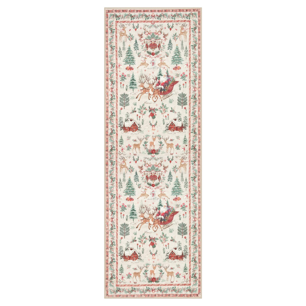 Lahome Christmas Runner Rug 2x6 Beige Runners for Hallways,Kitchen Rugs Non Slip Washable Entryway Carpet Runner,Soft Christmas Tree Santa Claus Runners for Bathroom Holiday Decor(2'x6',Beige)