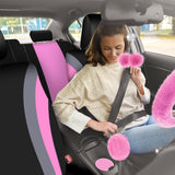 ROCEEI 43 Pcs Car Seat Cover Full Set Fuzzy Car Accessories for Women Christmas Front Rear Cover Fluffy Steering Wheel Cover Belt Handbrake Shift Cover(Pink, Gray, Black)