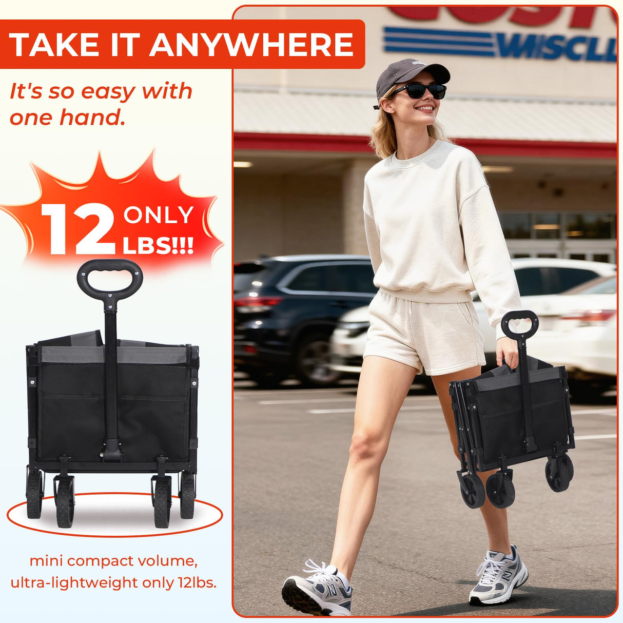 Duhkoi Foldable Wagon with Tailgate,12 lb Lightweight Small Utility Cart