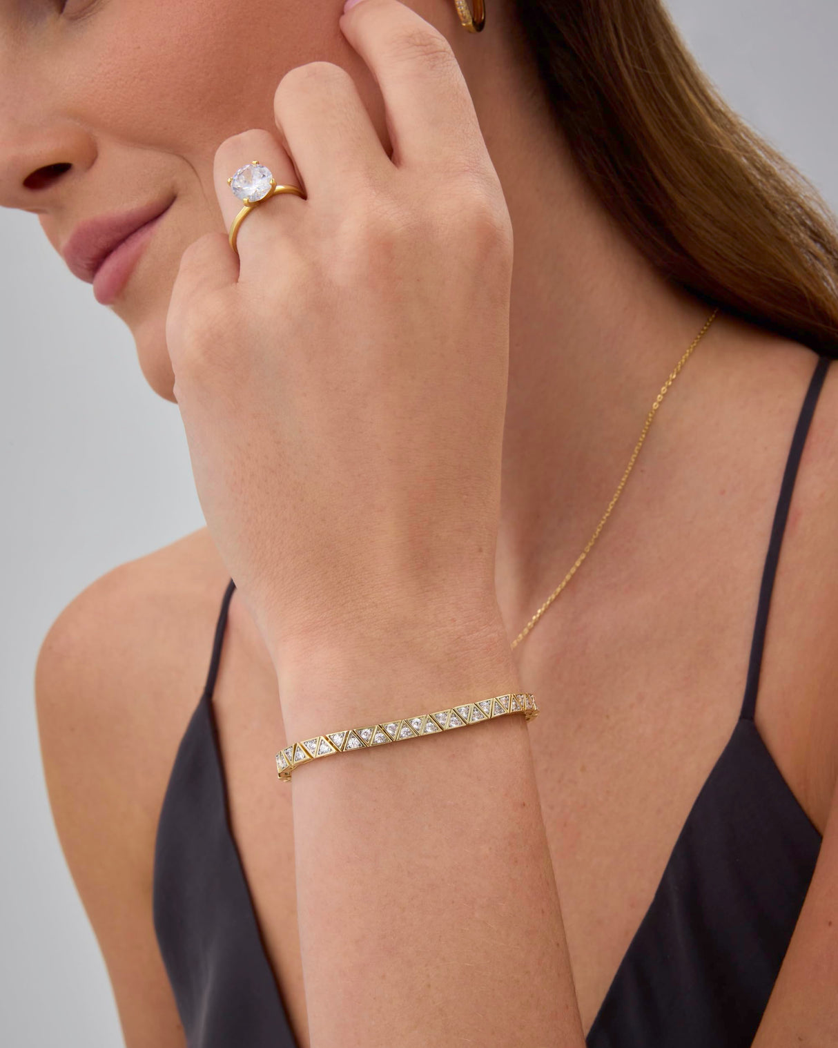 PAVOI 18K Yellow Gold Plated Simulated Diamonds Bezel Set Tennis Bracelets for Women - Cubic Zirconia Stones Trillion Statement Bride Gold Bracelet Stack - Size 6.5"