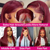30 Inch 99j Burgundy 13x6 HD Lace Front Wigs Human Hair 250% Density Straight Burgundy Wig Human Hair Wigs for Black Women Glueless Wigs Human Hair Pre Plucked Pre Cut Frontal Wigs With Baby Hair