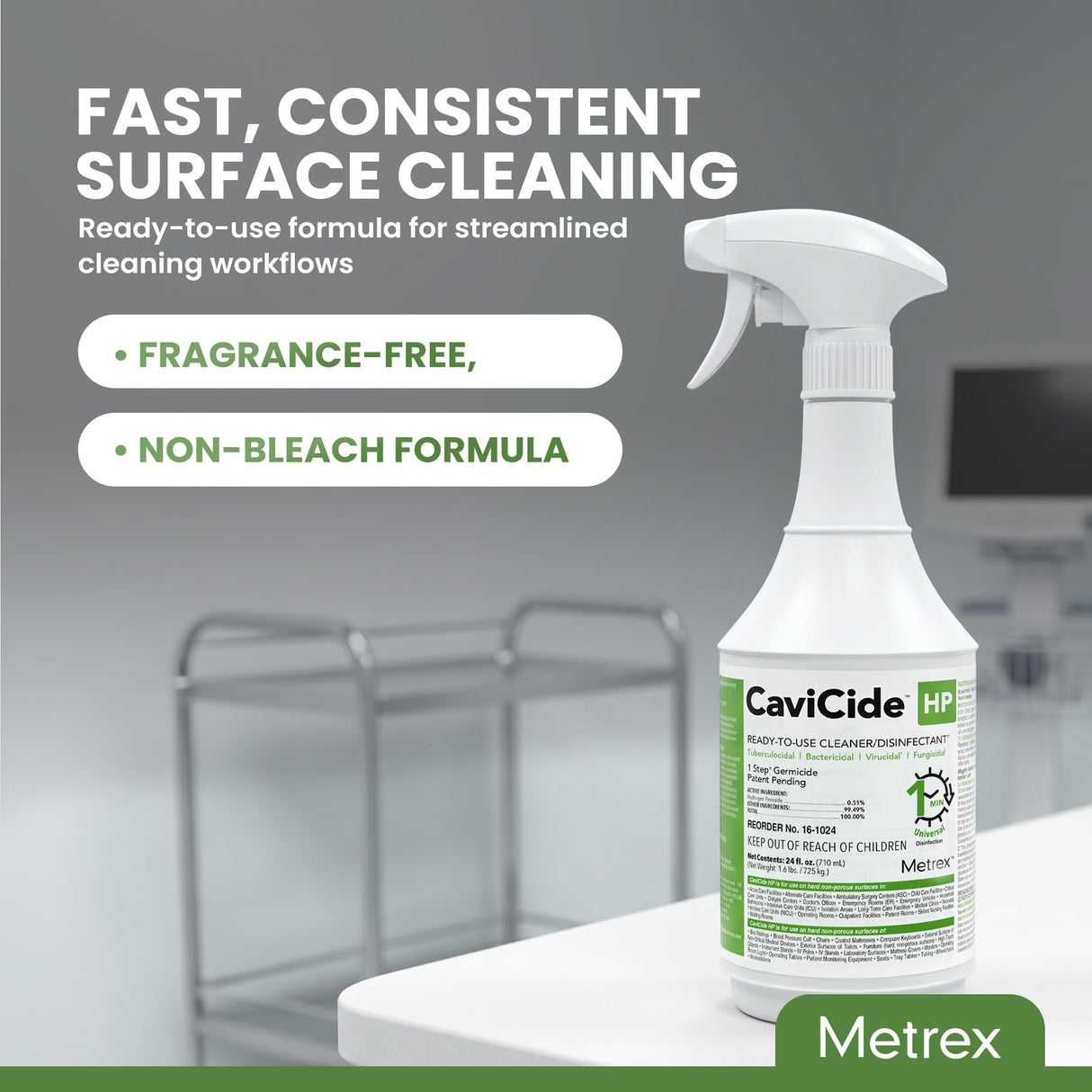 Metrex CaviCide HP Hydrogen Peroxide Disinfectant Spray – Kills Norovirus, MRSA, TB & Flu in 1 Minute – EPA-Registered Hospital-Grade Cleaner for Medical, Dental, Salon & Vet – 24 fl oz, 1 Count