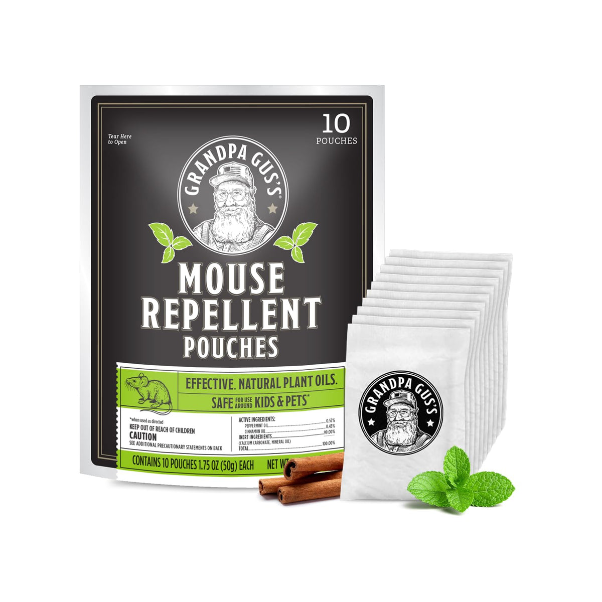 Grandpa Gus's Mouse Repellent Pouches, Peppermint & Cinnamon, Pack of 10
