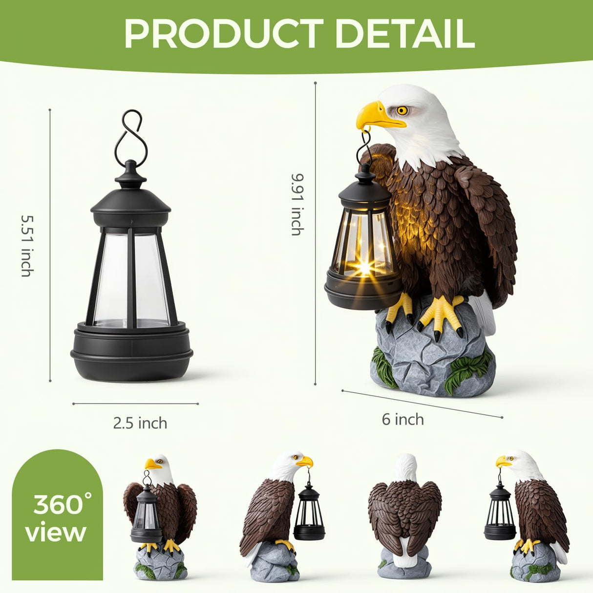 Jesokiibo 250th Anniversary USA Bald Eagle Statue with Solar Light, USA 250th Anniversary Merchandise Garden Decor Sculptures Statues Outdoor, Yard & Lawn Figurine,Bald Eagle Gift for Men