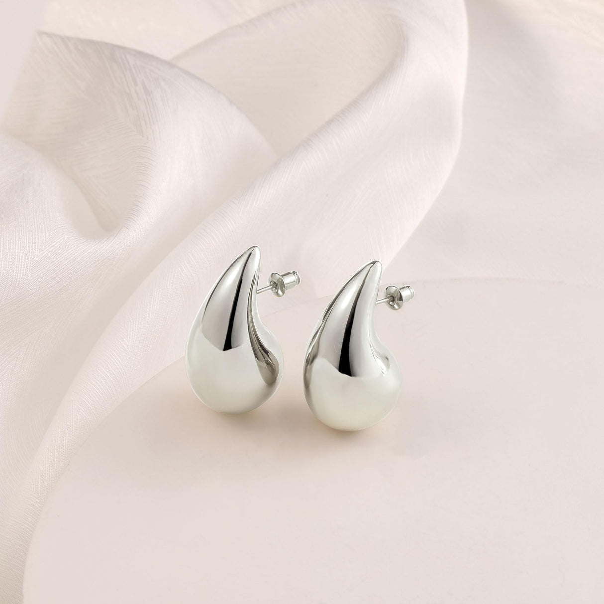 Gacimy Silver Teardrop Earrings for Women, 32MM Chunky Drop Earrings
