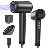 Hair Dryer, 180000 RPM High-Speed Blow Dryer, 1600W Low Noise Brushless Motor, Negative Lonic Professional Care Hair Dryer, 4 Thermo-Control with Magnetic Diffuser and Nozzle for Travel, Salon(Black)