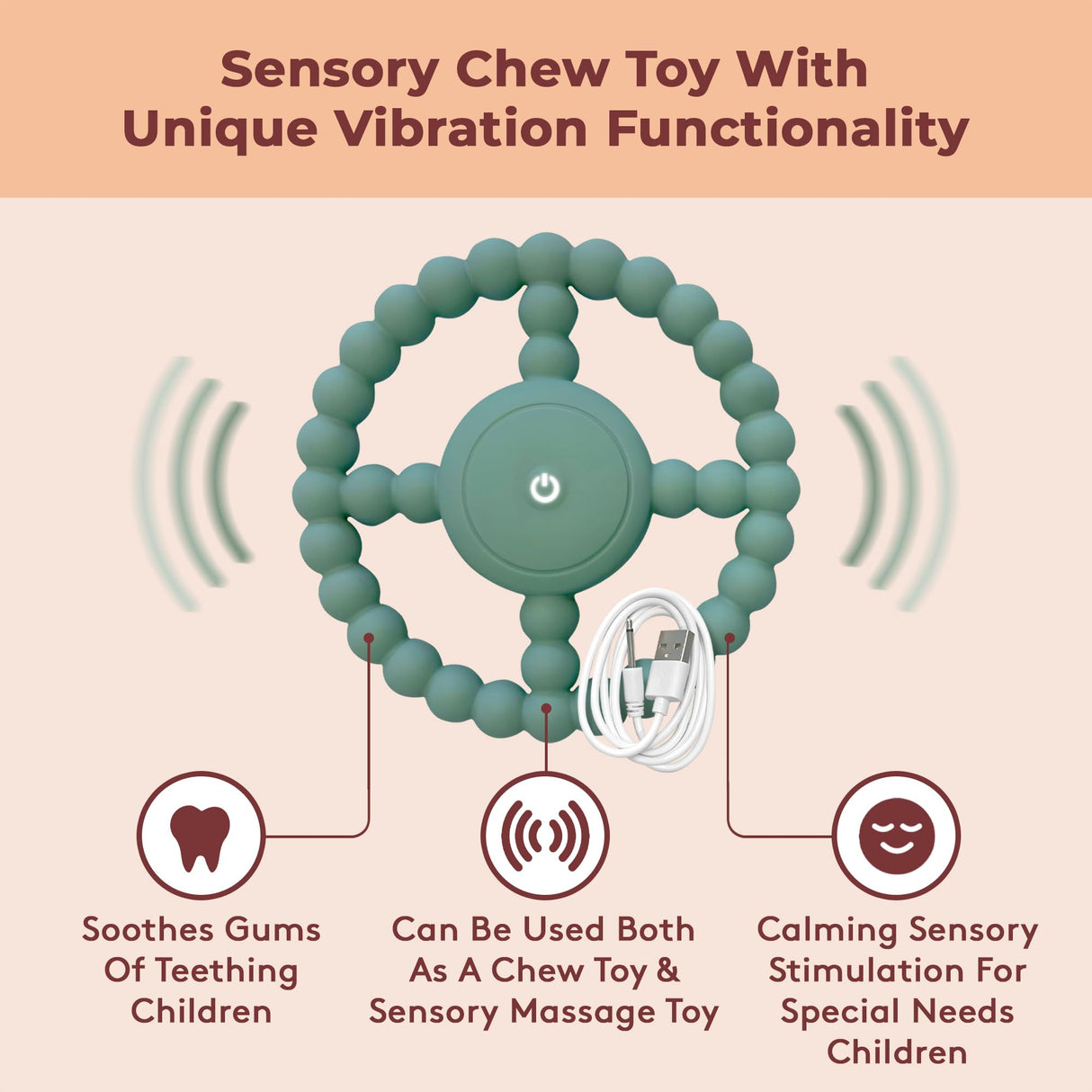 Vibrating Sensory Chew Toy - Superior Sensory Experience to Standard Autism Chew Toys. USB Chargeable. 3X Vibration Settings. Sensory Chew Toys for Autistic Children & Vibrating Teether for Baby