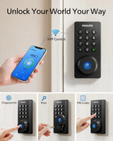 Philips Wi-Fi Door Lock, WiFi Smart Lock Keyless Entry Deadbolt for Front Door, Compatible with Alexa & Google Assistant, Remote Control, Built-in WiFi, APP Fingerprint Passcode Unlock, Auto Locking