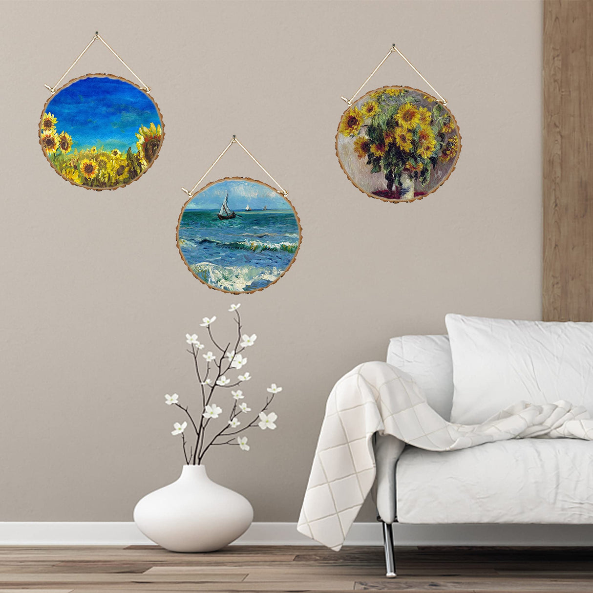 Prsildan 4 Pack Large Wood Circle Slices, 8 to 10 Inches DIY Unfinished Wood Table Centerpieces, Natural Rustic Round Crafts for Indoor Christmas Wedding Party Décor