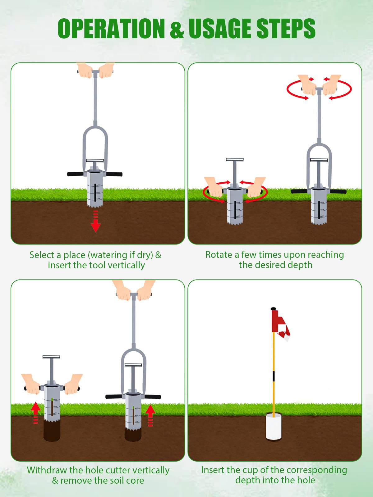 Lichtund Golf Hole Cutter 2-in-1, Detachable Stainless Steel Hole Digger, USGA Standard 4 & 6Inch, Portable Tool for Backyard, Lawn, Garden, Outdoor Golf Putting Green Practice