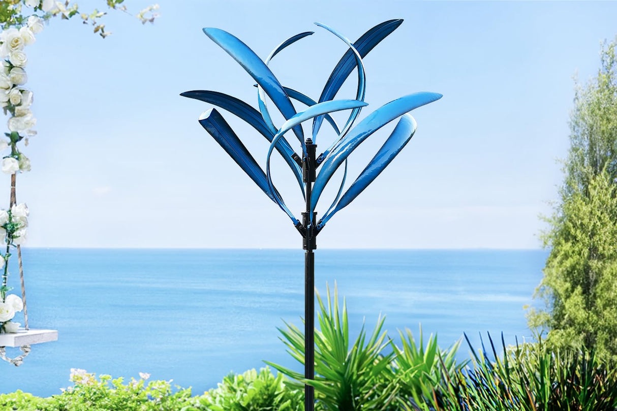 LimeHill Wind Spinner for Yard and Garden - Large Metal Kinetic Wind Sculptures for Outdoor Decorations (Blue Magnolia)