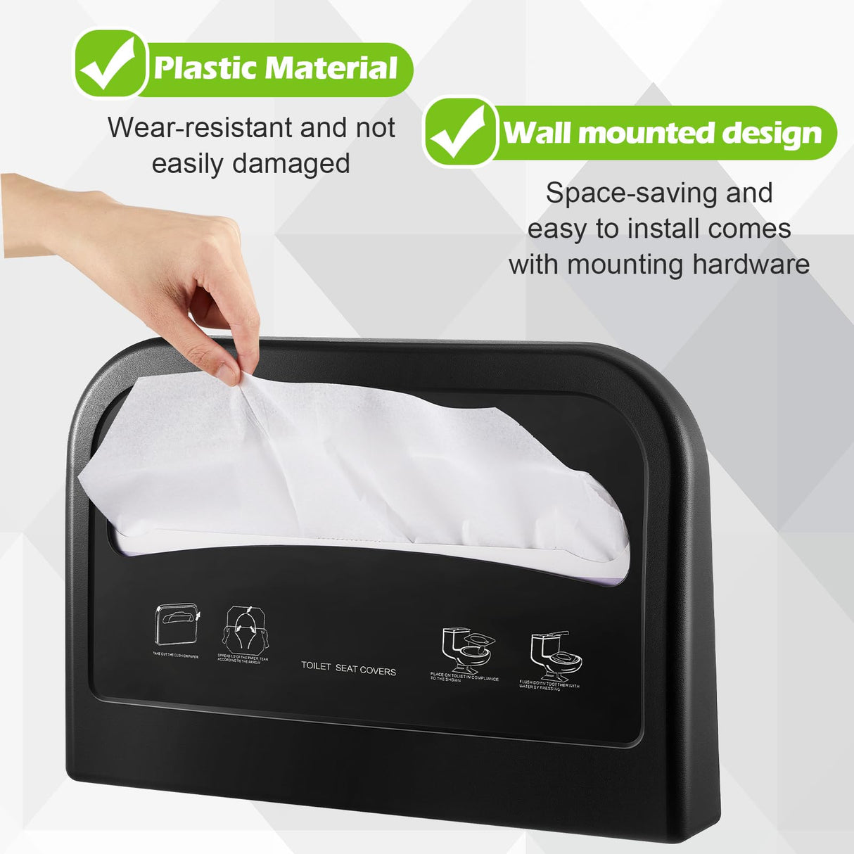 Hushee 2 Pcs Toilet Seat Cover Dispenser Wall Mount, Toilet Seat Cover Holder Plastic Black Dispenser for Disposable Half Fold Toilet Seat Liner for Commercial and Bathroom Use