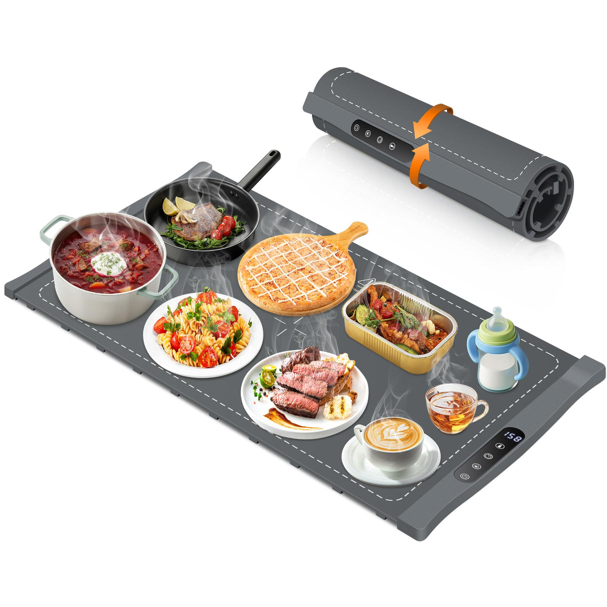 VIPDIGI Food Warming Mat, Large Electric Warming Tray, Silicone Fast Heating Warmer Pad, 6 Temp Adjustable, 6 Timer & Safety Lock, Auto Shut-Off for Countertops Buffets Party Grey