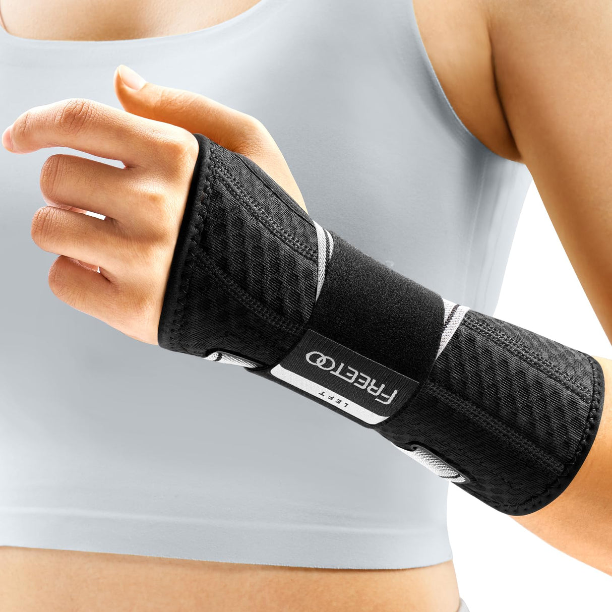FREETOO Tendonitis Wrist Brace Night Support Fit Left Hand for Work, Pain Relief Wrist Splint for Arthritis, Sprain for Sleeping, Wrist Support Carpal Tunnel Fit Women and Men (L/XL, Black/Grey)