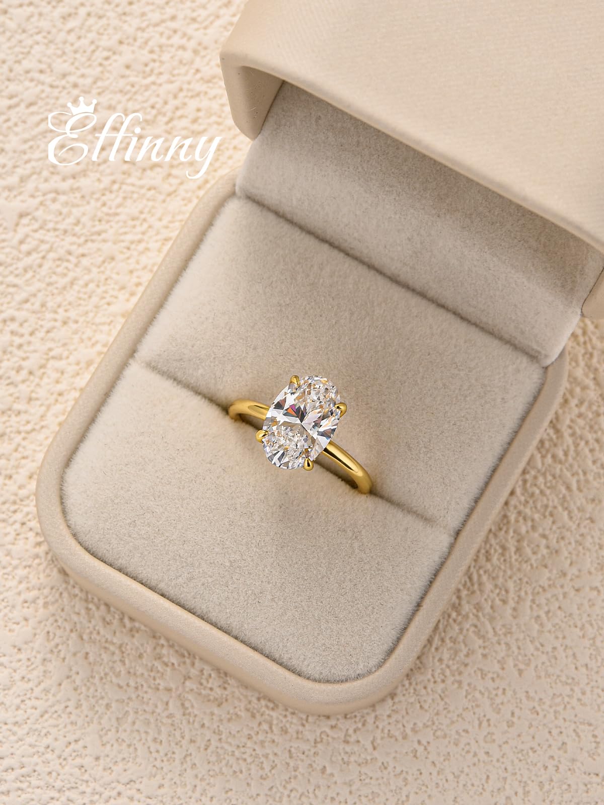 Effinny 3.5 Carat Elongated Oval Cut Engagement Ring for Women,925 Sterling Silver Solitaire Promise Ring (3.5ct,Golden, 5)