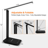 LED Desk Lamp for Office Home, Bright Desk Light with USB Charging Port, Adjustable Dimmable Desk Lamps 5 Modes 5 Brightness, Touch Study Lamp for Nail, Craft, Puzzle, Sewing, Study, White Pro