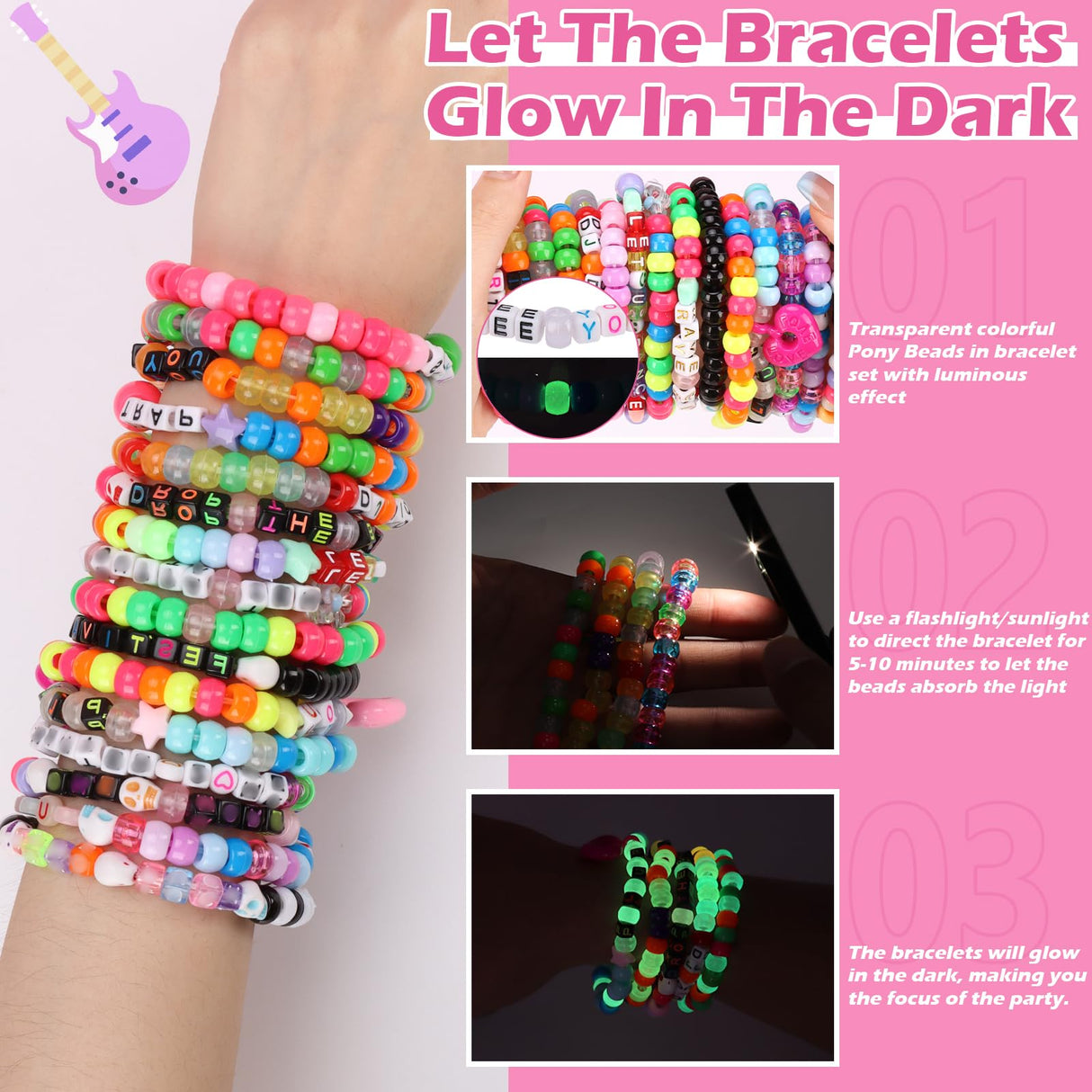 SMAODSGN 16Pcs Rave Music Bracelets Set Glow In The Dark EDM Music Stretch Bracelets Multicolor Rave Party Favor for Women Men EDM Party Music Festival