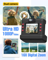 Eveedo Instant Print Camera for Kids,Dual Len Kids Cameras with 2.4 Inch Screen, Christmas Birthday Gifts for Girls Age 3-12, Portable Toddler Toy for 3 4 5 6 7 8 9 10 Year Old Girls Boys (Black)