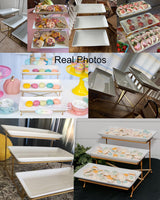 LAUCHUH 3 Tier Serving Stand Porcelain Serving Platter Tier Serving Trays with Collapsible Sturdier Rack, Serving Dishes and Platters for Thanksgiving, Christmas, Entertaining, Gold, 12 Inch