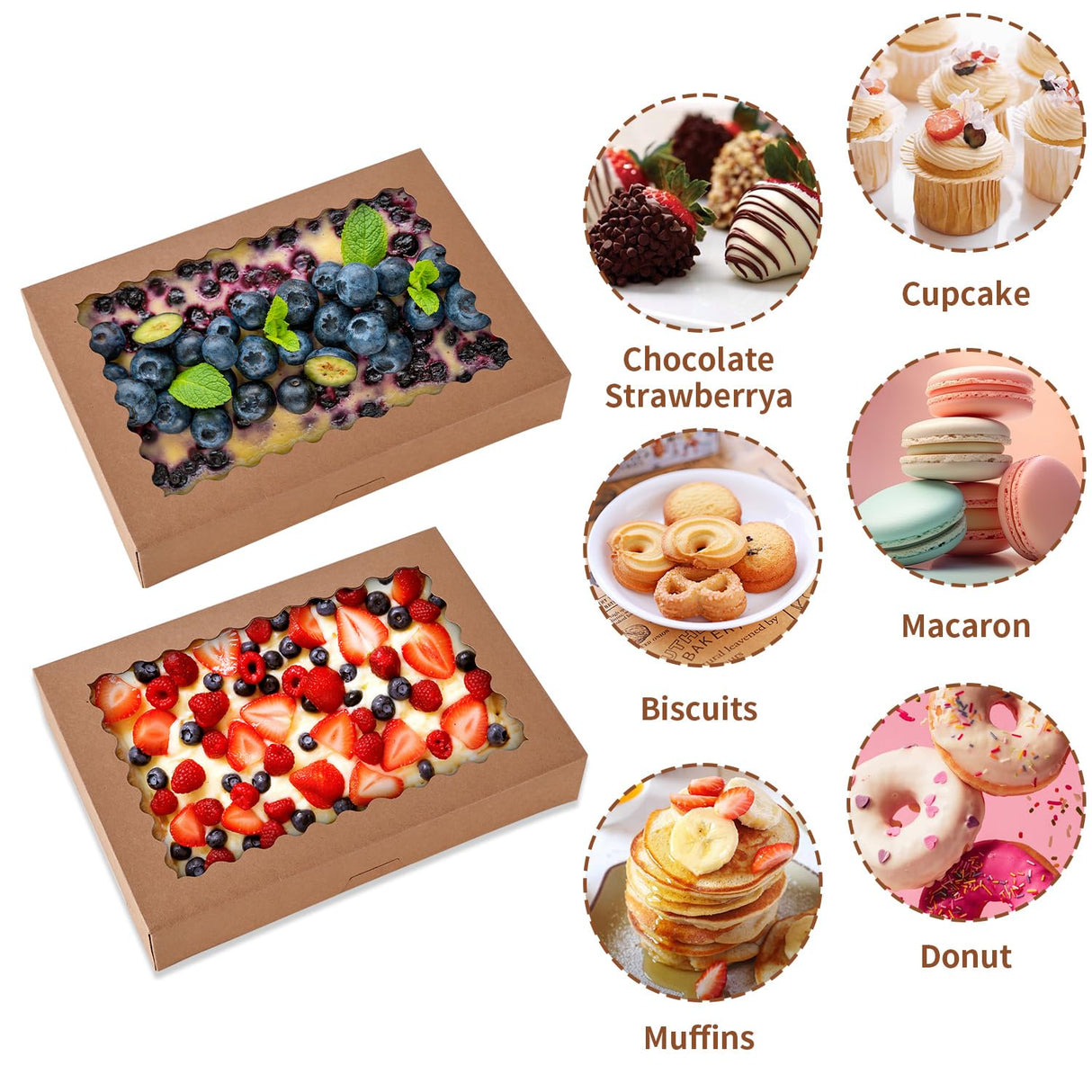 PFAMKEER 24 pcs Cookie Boxes,14x10x2.5 Inch Large Bakery Boxes with Window for Pies Chocolate Strawberries Muffins Donuts Pastry Dessert Christmas(Brown) (Brown, 14 * 10 * 2.5inch/24pcs)