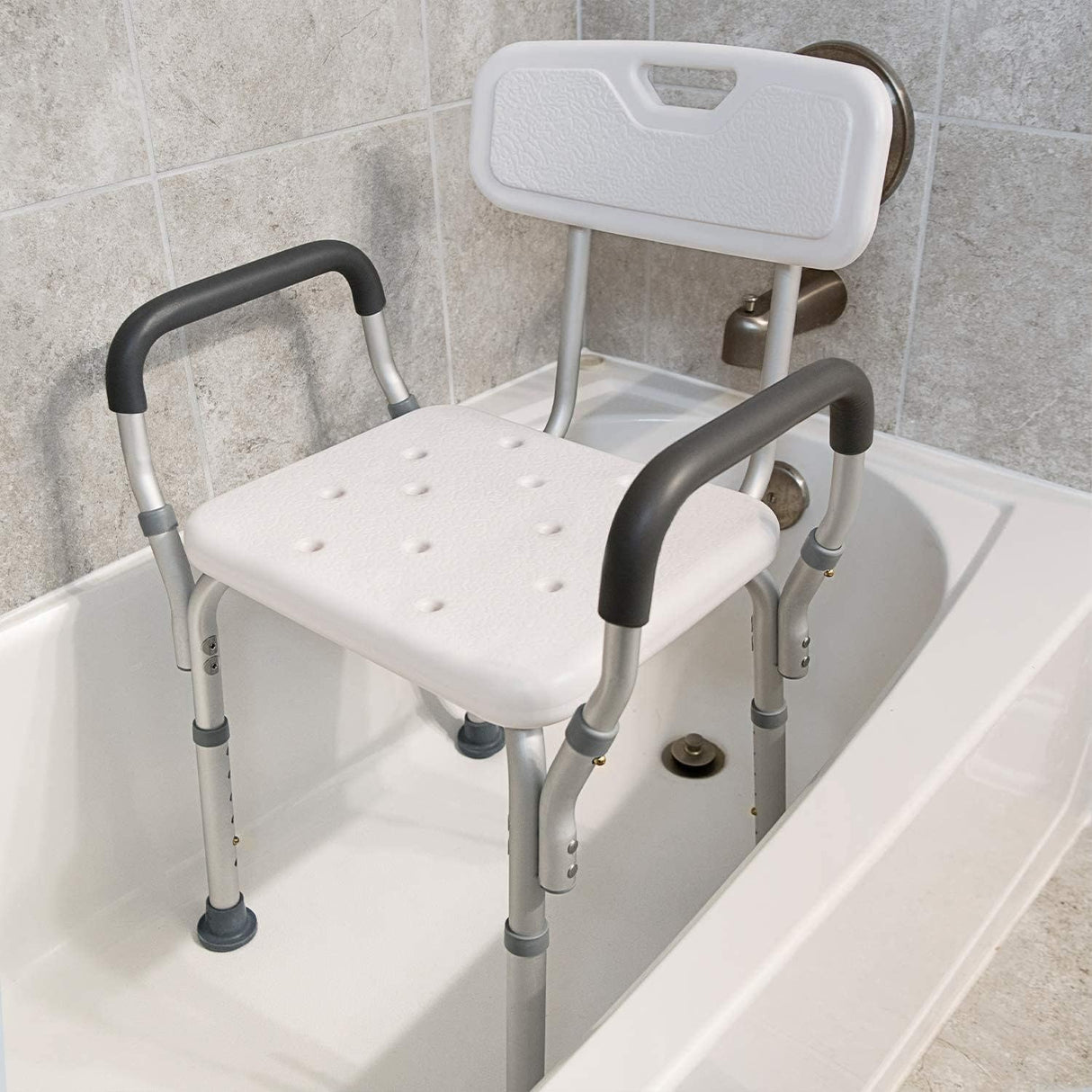 Vaunn FSA/HSA Eligible Medical Shower Chair Bath Seat with Padded Arms, Removable Back and Adjustable Legs for Bathtub Safety and Supports Weight up to 350 lbs