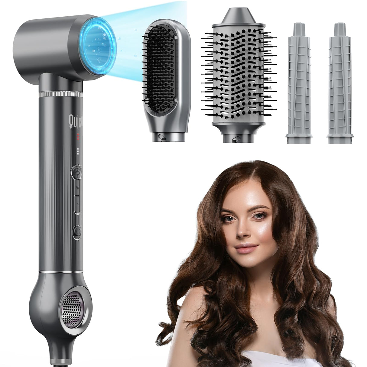 5 in 1 Hair Dryer Brush, QUICO Hair Styler 110,000 RPM 7X Faster Hair Dryers for Women 500 Million Negative Ionic Volumize Blow Dryer Brush, Hair Straightener, Air wrap Hair Styler Curl No Heat Damage