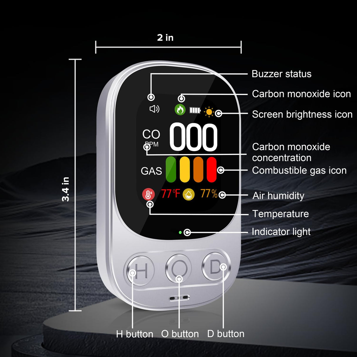 ByAnciel 4-in-1 Carbon Monoxide & Natural Gas Detector with Alarm, HD Display, Battery Backup | Plug-in Wall Monitor for CO, Gas, Temperature, and Humidity in Home, RV, Apartment Use
