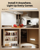 EZVALO 3-Pack Under Cabinet Lighting, 2400mAh Rechargeable Motion Sensor Light, 10inch Magnetic Closet Lights with Dimmable & 3 Color Temps, Wireless Motion Activated Lights with Remote for Kitchen