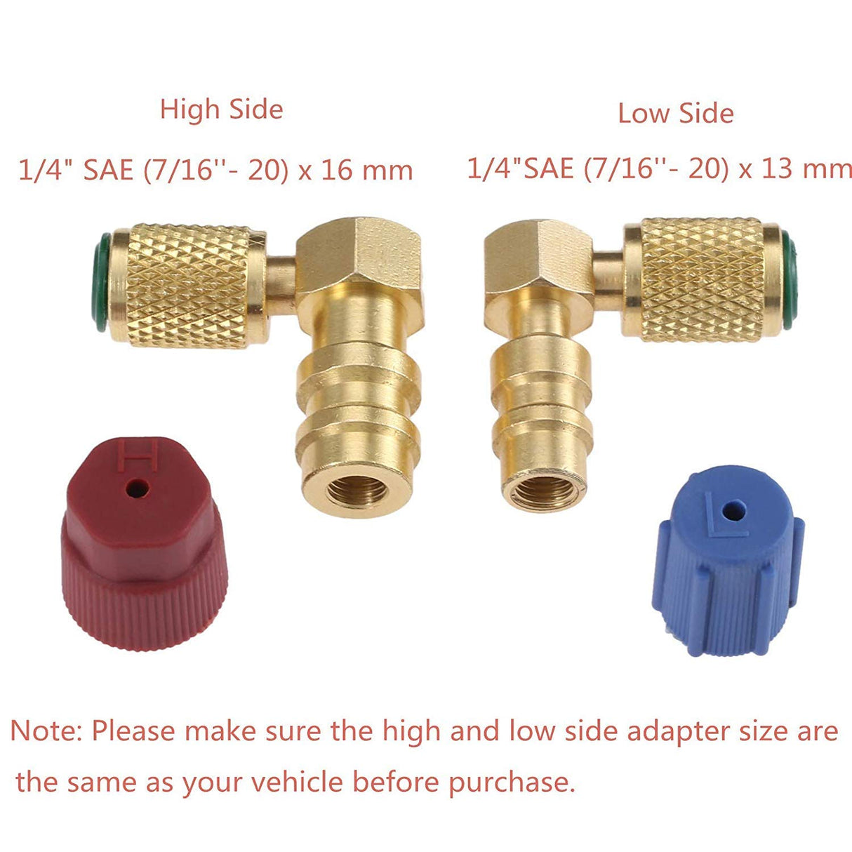 Aupoko R12 to R134A High/Low AC Port Retrofit Conversion Adapter Fitting Kit, R12 to R134A Retrofit Kit, Quick Coupler Valve A/C 90° Fitting, High and Low Side R-12 to R-134A Retrofit with 2 Caps