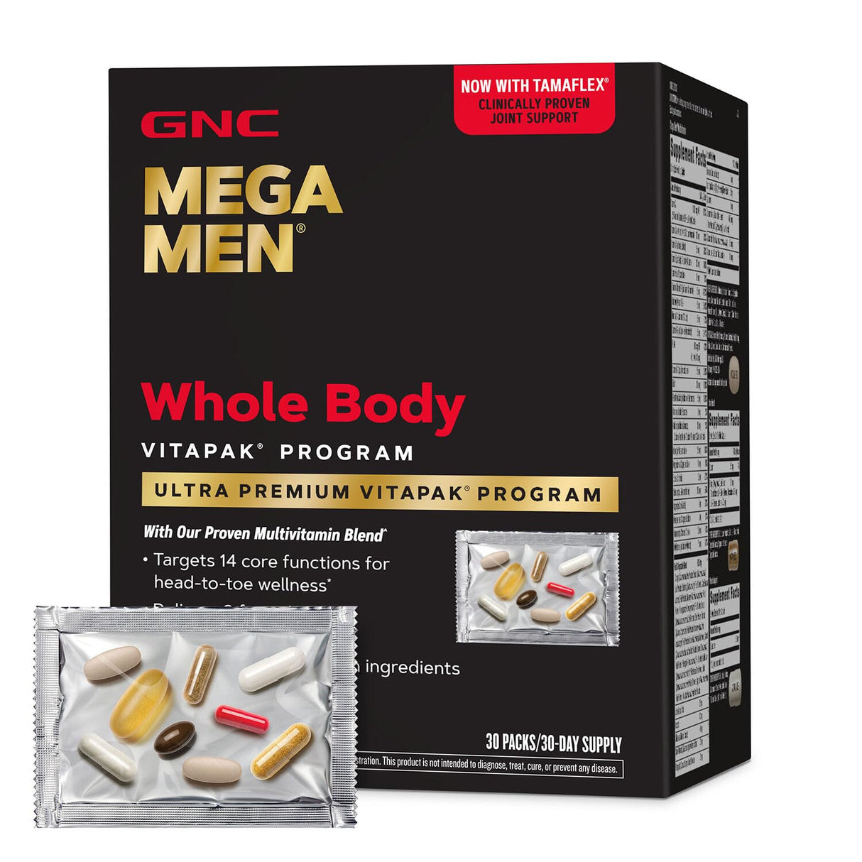 Mega Men Whole Body Ultra Premium Vitapak Program, GNC’s Best Nutrition Pack for Male Wellness, Convenient, 8 Products in 1 Packet, Memory, With Clinically Proven Ingredients, Joint Support, 30 svgs