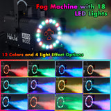 Hakuta Fog Machine, Smoke Machine with Racing, Jumping, Fading, Flashing LED Modes 18 Colorful LED Lights 2300 CFM Spray Automatic Smoke Machine, Great for Halloween, Christmas, Wedding and Parties