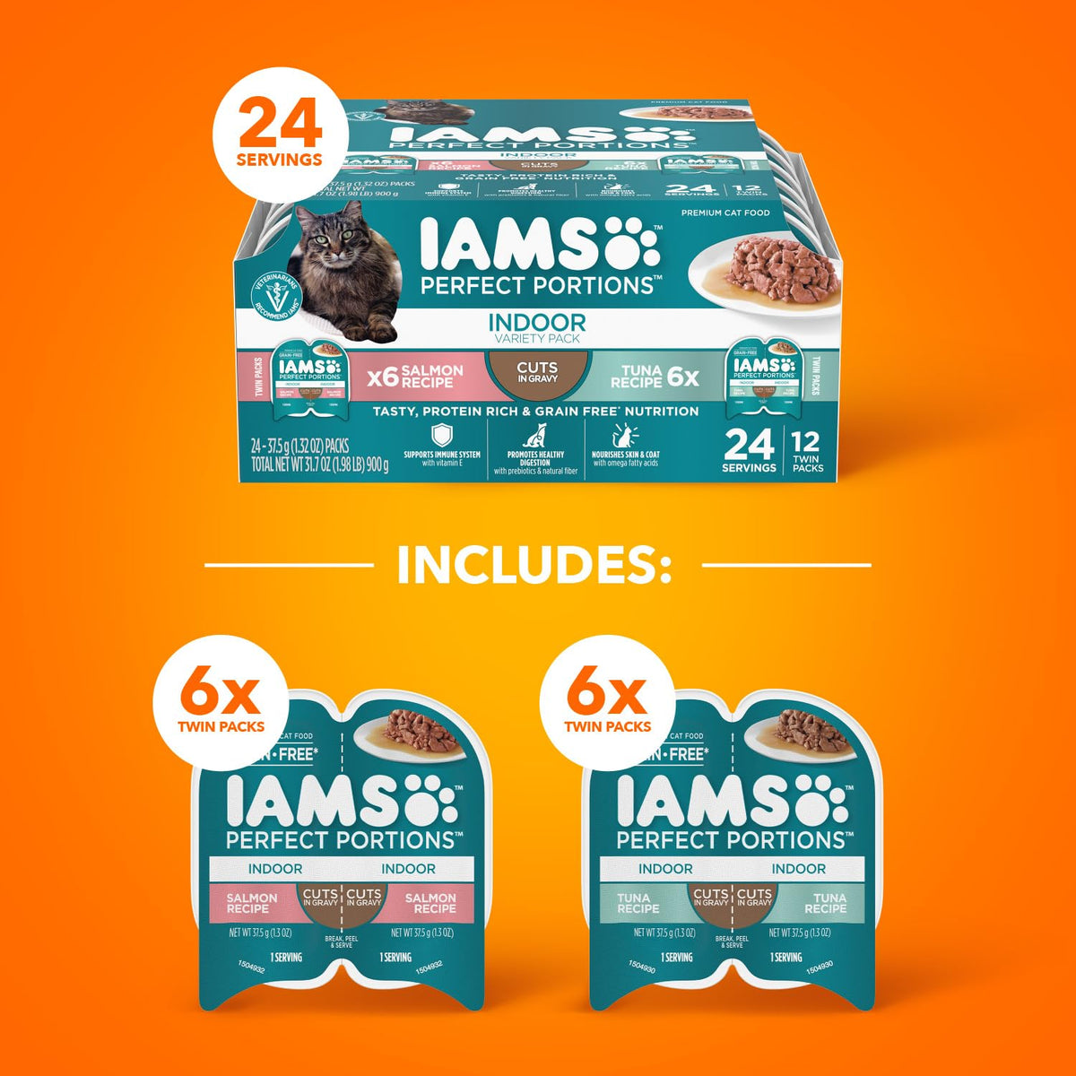 IAMS Perfect Portions Cuts in Gravy Wet Cat Food, Tuna & Salmon, 12 count