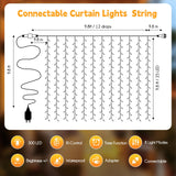 Brightown 300 LED Curtain String Lights, 9.8 FT Hanging Fairy Lights with Remote, 8 Modes, Connectable Waterproof Window Lights for Bedroom Backdrop Wedding Outdoor Christmas Party, Warm White