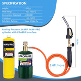 TAUSOM Propane Torch Hose Kit, Mapp Gas Torch Heat 3600℉ Map Gas Torch Kit Trigger Start & Heat Adjustment, Soldering Welding Torch Fuel by MAPP, Map/Pro,Propane(Includes Cylinder Clip)
