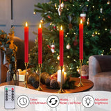 HINZER 6 Pcs Flameless Taper Candles with Remote & Timer 9.6 inch Real Wax Battery Operated LED Warm 3D Wick Flickering Window Candles for Halloween Christmas Wedding Decor, Red