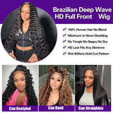 Karlami 5X5 Deep Wave Lace Front Wigs Human Hair Wet and Wavy Human Hair HD Lace Closure Wigs Glueless Wigs Human Hair Pre Plucked 180% Density Wig (5X5 Black, 24 inch, Deep Curly)