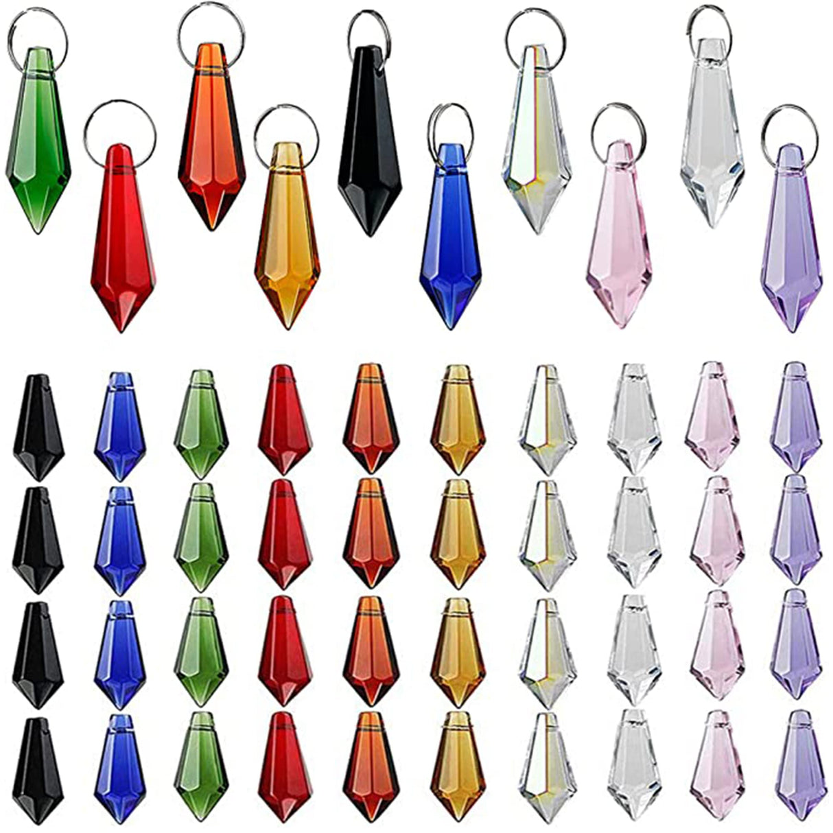 50 Pcs 38mm Multi-Color Crystal Icicle Prisms Chandelier Hanging Lamp Decor