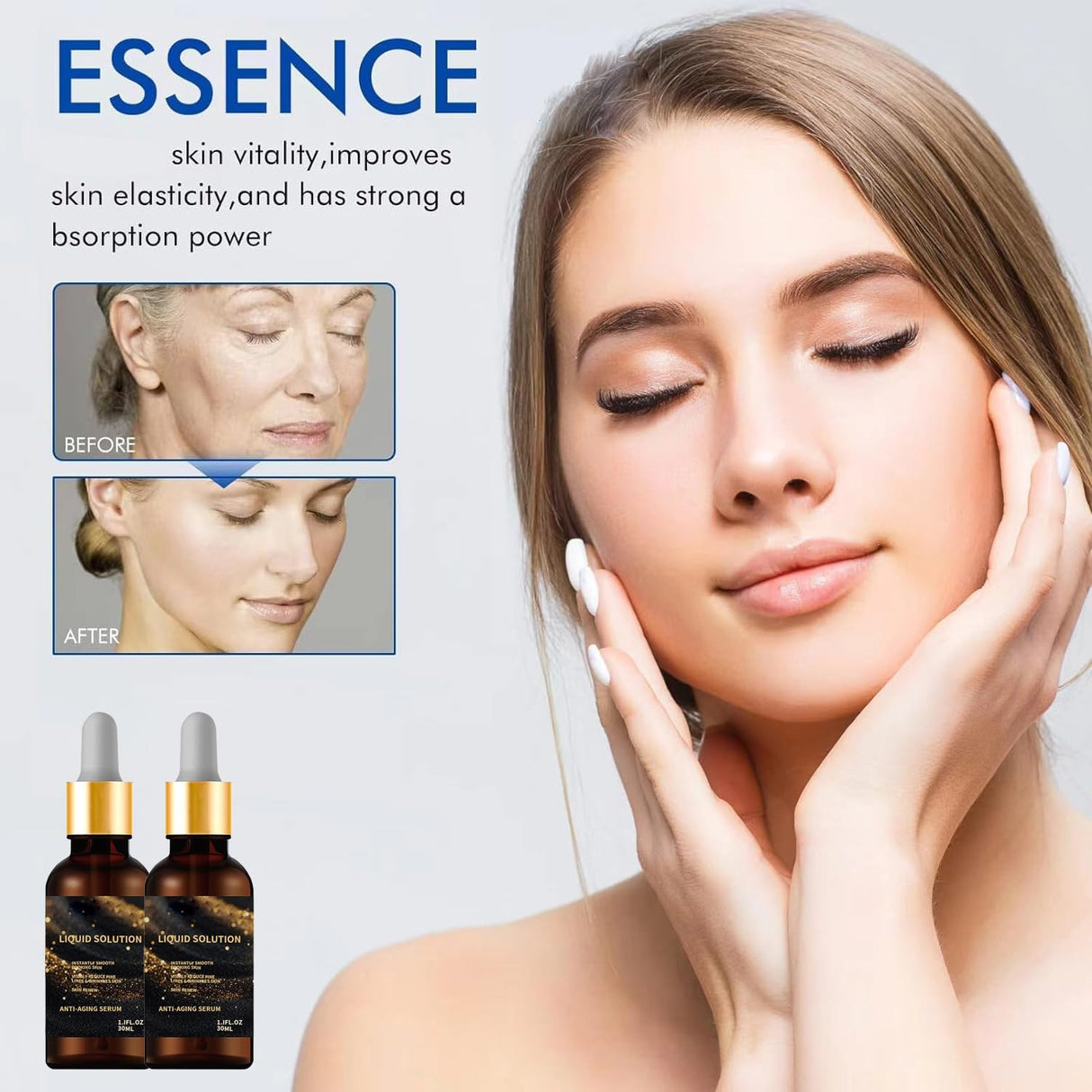 Olavita Face Serum, Liquid Solution anti Aging Serum, Vitamin C & E, Anti Aging Face Tightening, Boost Skin Collagen, Reduce Wrinkles & Plump Skin. 3pcs