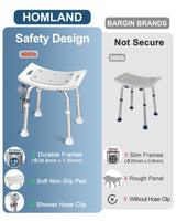 HOMLAND Shower Chair for Inside Shower, FSA/HSA Eligible 400 lbs Adjustable Shower Stool with Suction Feet, Shower Seat for Inside Tub Bathroom Bench Bath Chair for Elderly and Disabled - Light Gray