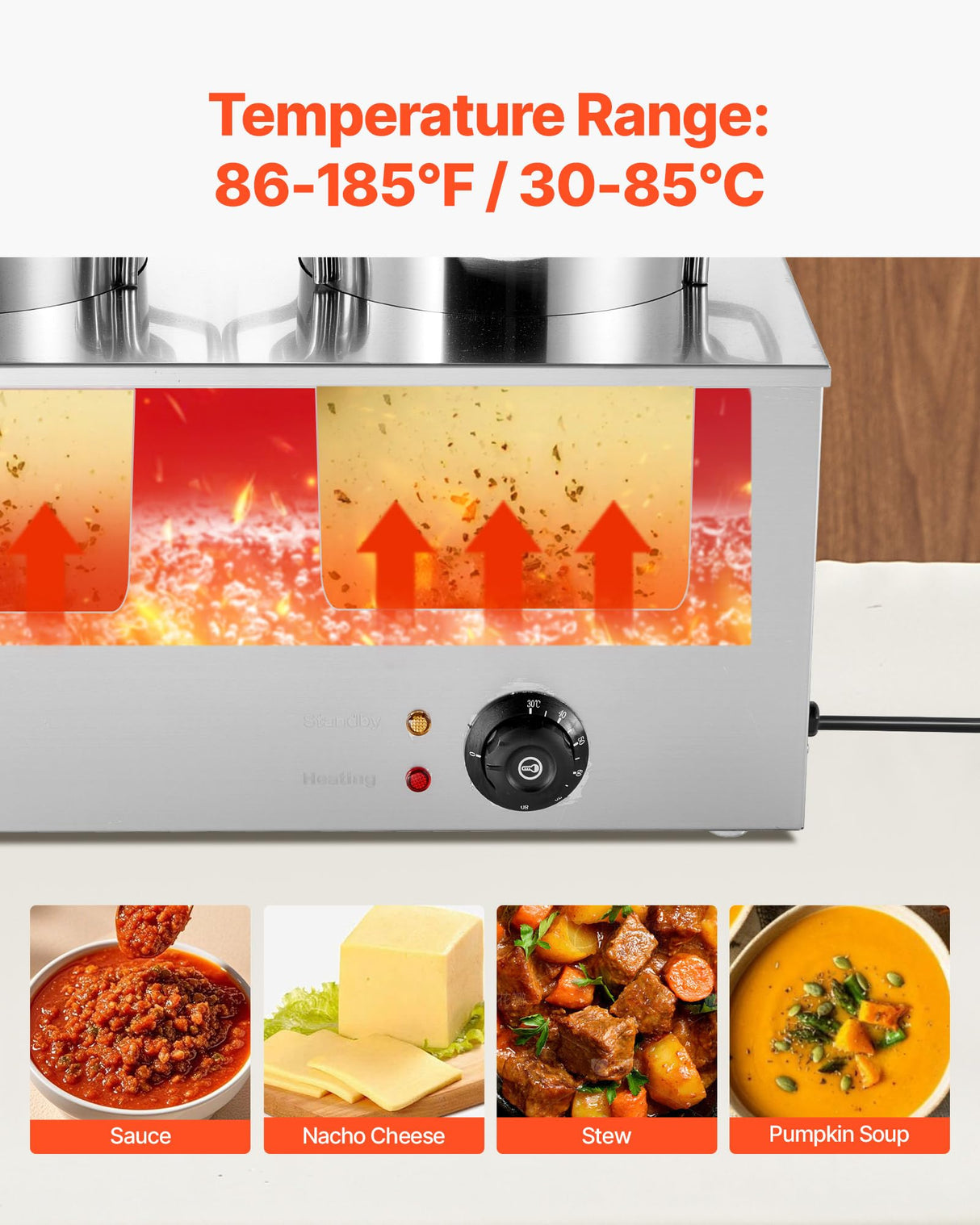 VEVOR Electric Soup Warmer, Two 6.34QT Stainless Steel Round Pot with 86~185°F Adjustable Temp, 1200W Commercial Bain Marie Compatible with Pans, Soup Station for Restaurant, Buffet