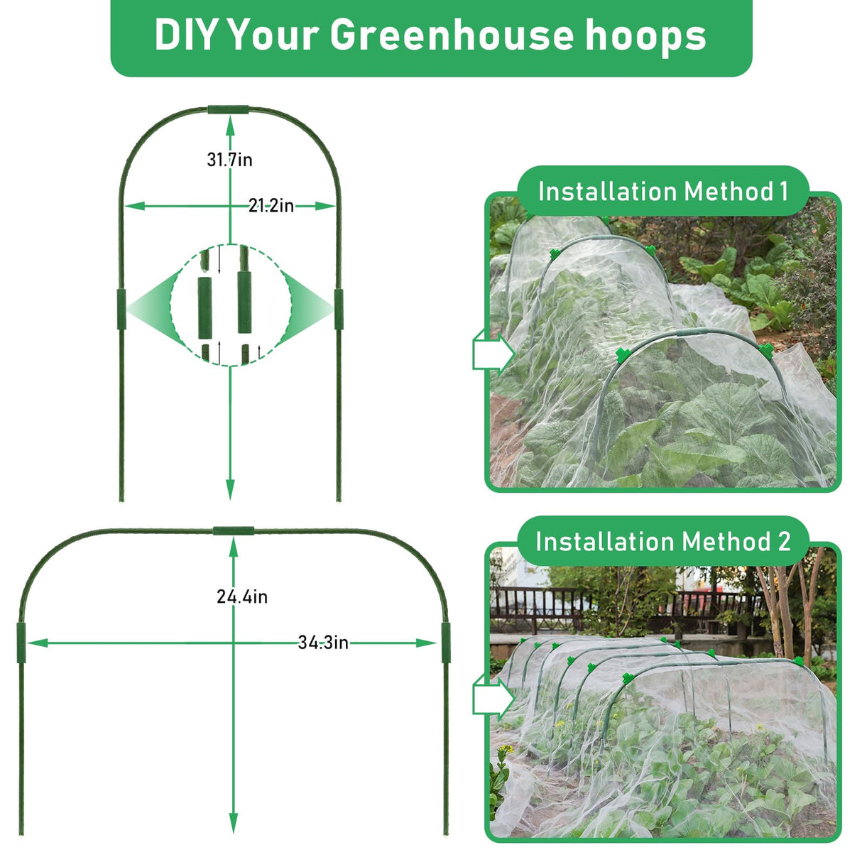 Garden Mesh Netting Kit, 10 * 30FT Ultra Fine Plant Netting Covers with 6 Pcs Garden Hoops & 18 Clips, Row Cover Net Protection for Tree Fruit Barrier Vegetable Fruits Flowers Shrubs Plant Covers Net