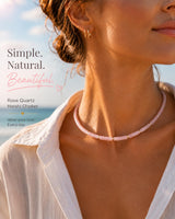 MIDDLUX Natural Rose Quartz Heishi Choker Necklace for Women, Pink Gemstone Beaded Necklace with Gold Accents, Adjustable Layered Beach Necklace, Minimalist Boho Jewelry Gift for Her