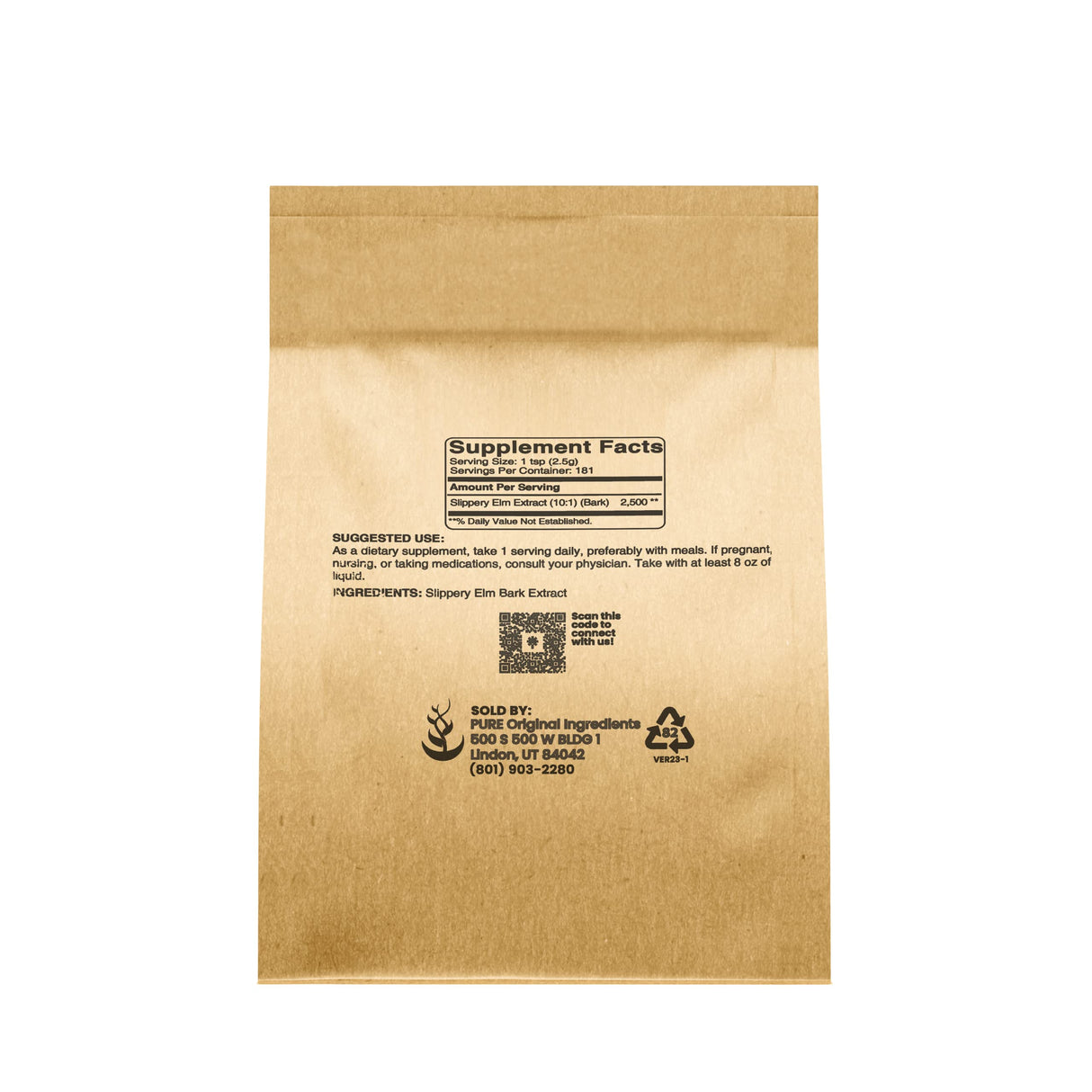 Pure Original Ingredients Slippery Elm Bark Powder (1 lb), Pure & Natural, Vegan, Gluten-Free